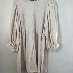 Cream, half sleeve, baby doll, mini dress, size S